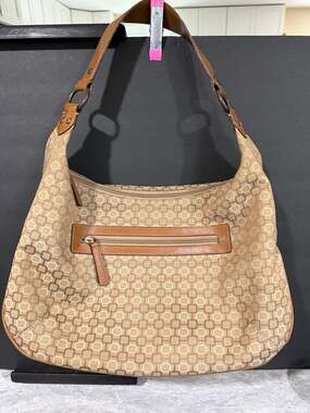 Y2K Nine West Geo Print Monogram Hobo Shoulder Bag with Faux Leather Trim